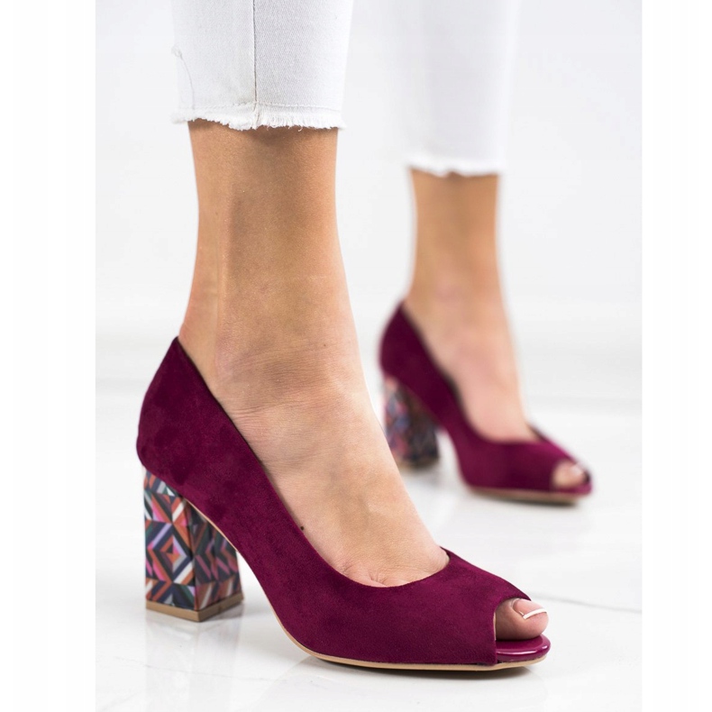 Sabatina Pumpar med mönstrad klack purpur 1