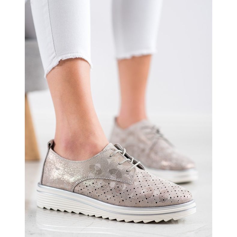 Kylie Läder Brogues på plattformen beige brun 1