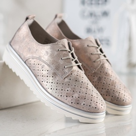 Kylie Läder Brogues på plattformen beige brun 2