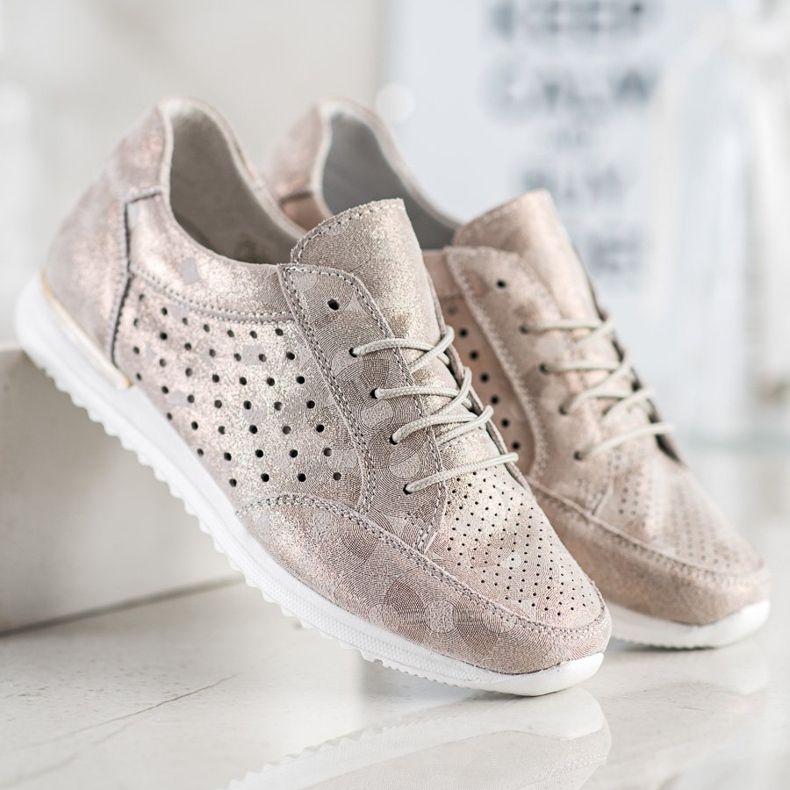 Kylie Openwork läderskor brun gyllene 1