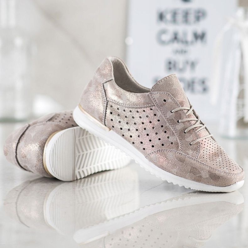 Kylie Openwork läderskor brun gyllene 2