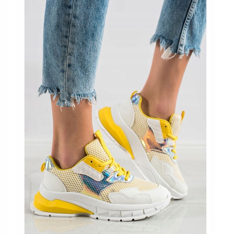 SHELOVET Trendiga sneakers vit mångfärgad gul 2