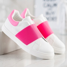 SHELOVET Slip-on skor med elastiskt band vit rosa 2