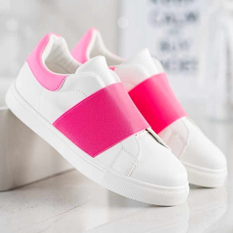 SHELOVET Slip-on skor med elastiskt band vit rosa 2