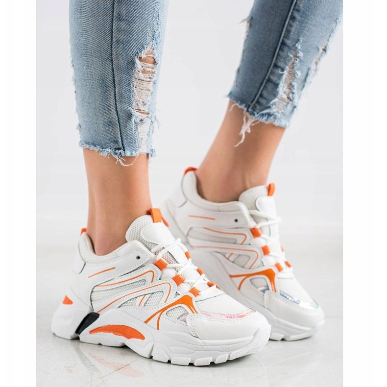 SHELOVET Sneakers med orange insats vit 2
