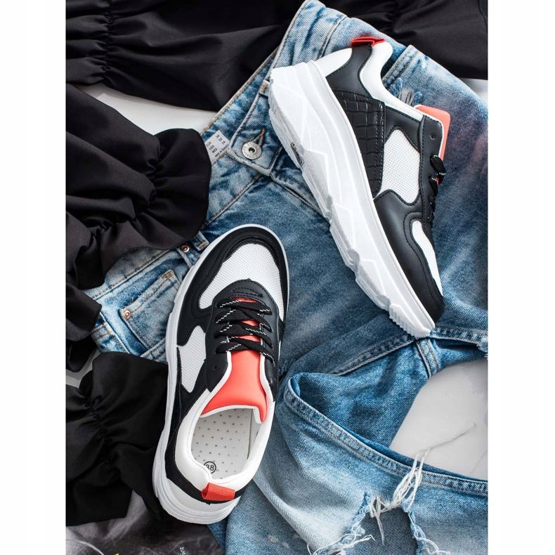 SHELOVET Casual Eco Leather Sneakers vit svart 1