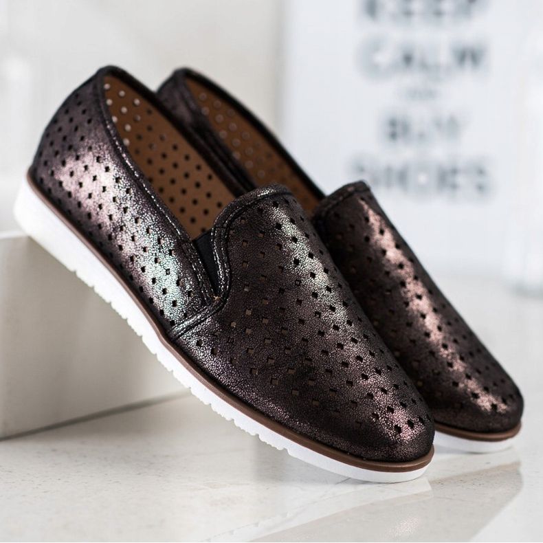 Kylie Glänsande Openwork Slipons brun 1