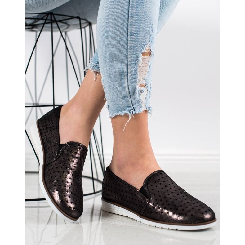 Kylie Glänsande Openwork Slipons brun 2