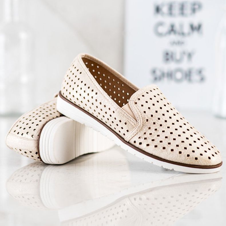 Kylie Glänsande Openwork Slipons gyllene 1