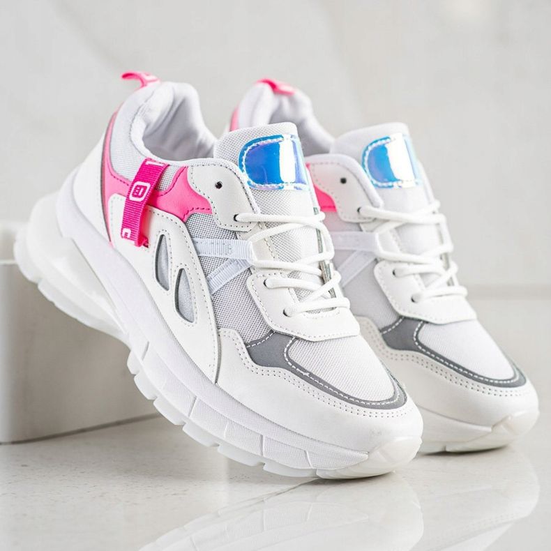 SHELOVET Sneakers på plattformen med mesh vit rosa 2