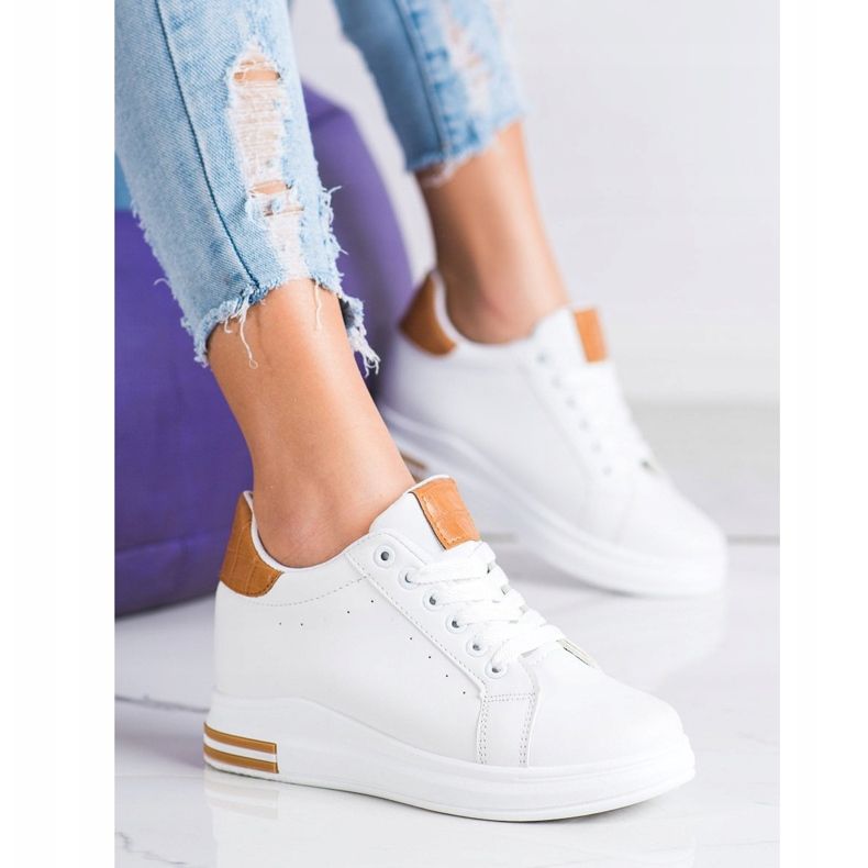 Ideal Shoes Spring Wedge Sneakers vit 2