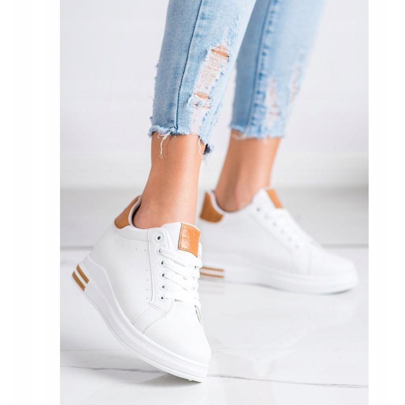 Ideal Shoes Spring Wedge Sneakers vit 1