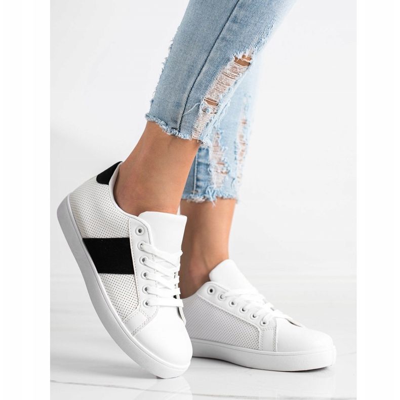 SHELOVET Openwork sneakers med ekoläder vit 1