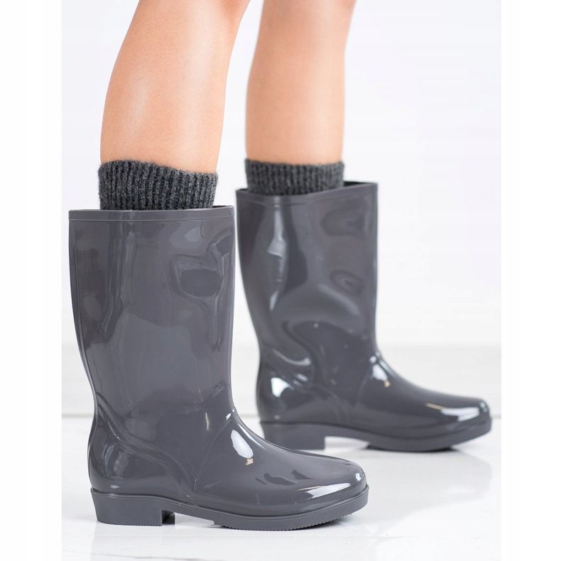 SHELOVET Glänsande High Wellies grå 1