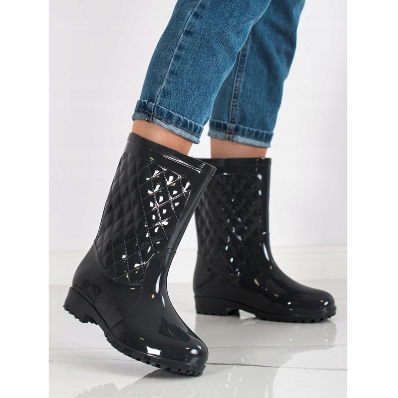 Bona Glänsande Quiltade Wellies svart 1