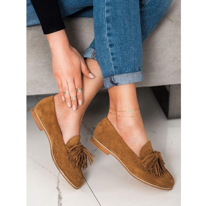 Seastar Mockaskor med fransar brun 2