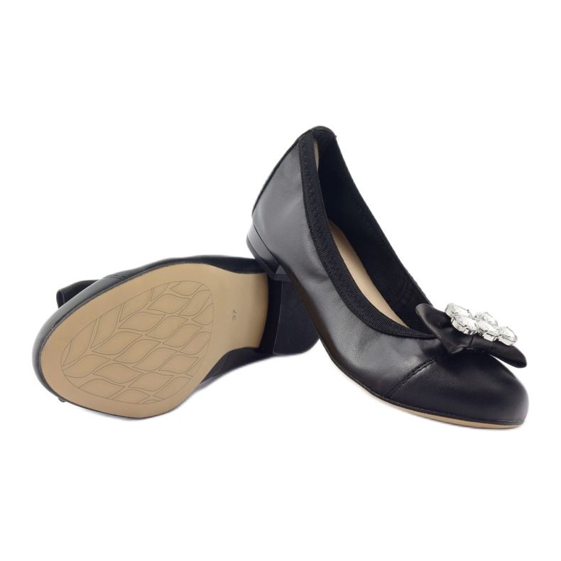 Kvinnors ballerinas med en båge och kristaller 1402 Black Gamis svart 3