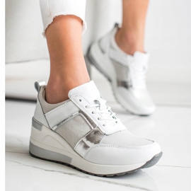 Läderskor med VINCEZA Glitter vit silver- 2