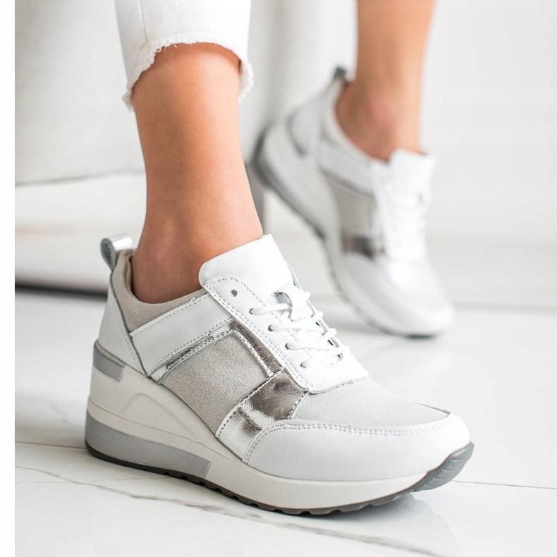 Läderskor med VINCEZA Glitter vit silver- 2