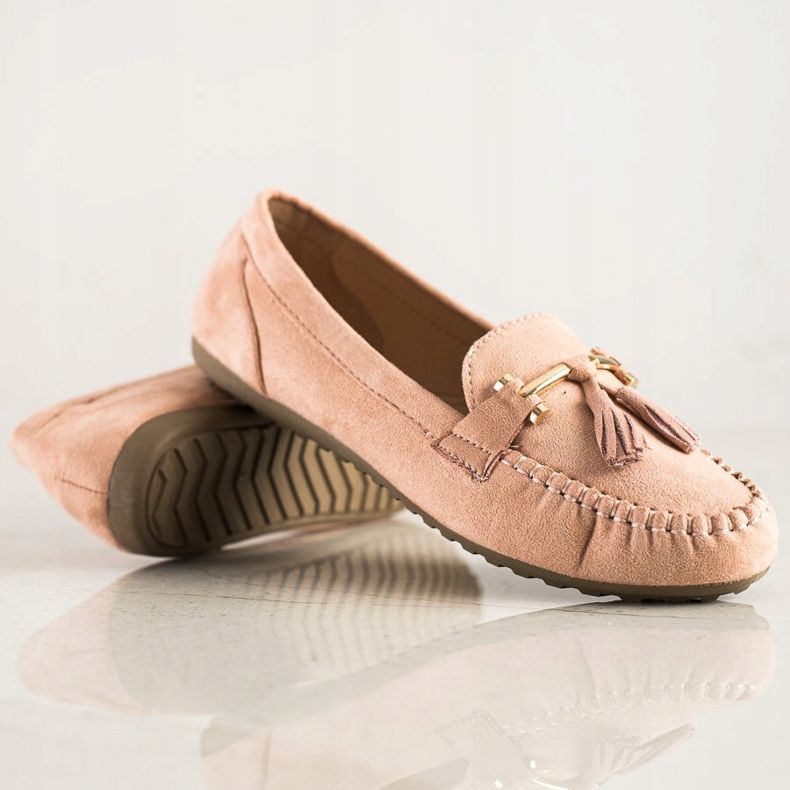 Queentina Trendiga loafers i mocka beige rosa 1