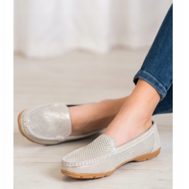 Läder Loafers med VINCEZA glitter beige gyllene 2