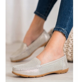 Läder Loafers med VINCEZA glitter beige gyllene 1