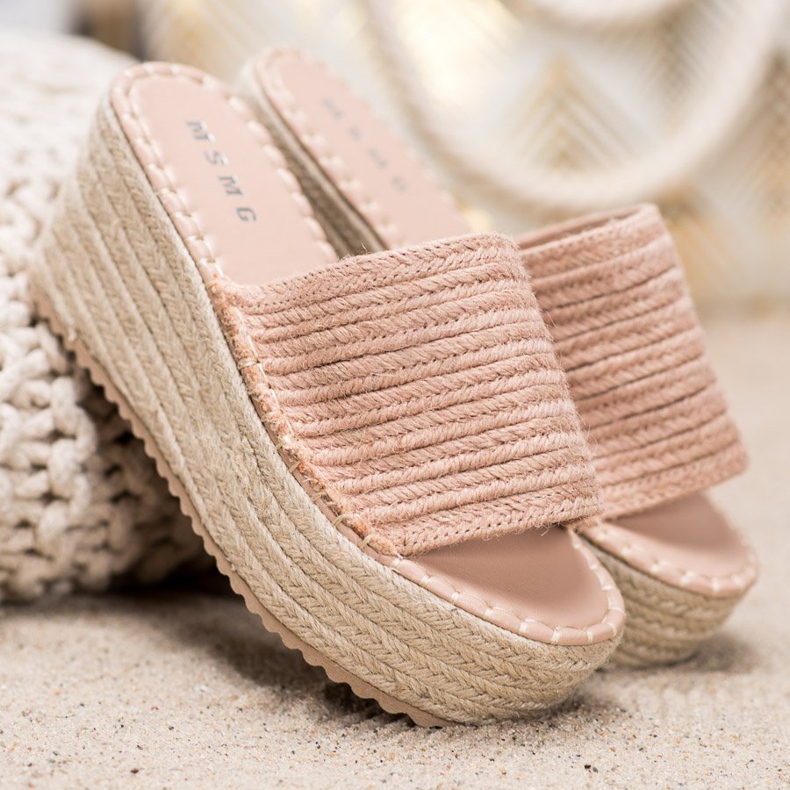 SHELOVET Flätade kilsandaler rosa 1