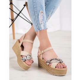 SHELOVET Wedge Sandals Ormtryck beige 1
