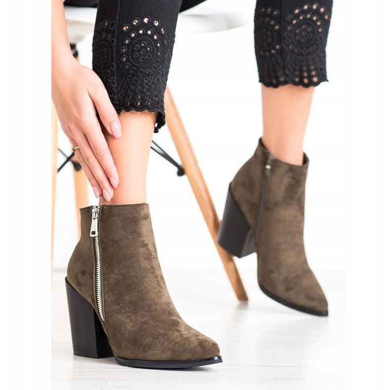 Marquiz Varma stövlar med dekorativ dragkedja brun grön 2