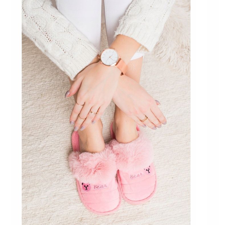 Bona Tofflor med björnpäls rosa 1