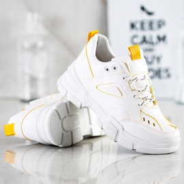 SHELOVET Trendiga vita sneakers gul 1