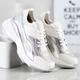 Bestelle Trendiga sneakers på plattformen vit silver- grå 2
