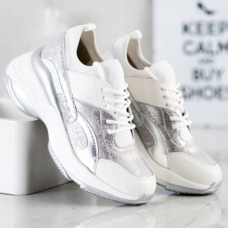 Bestelle Trendiga sneakers på plattformen vit silver- grå 2