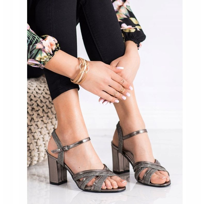 SHELOVET Glitter högklackade sandaler brun 1