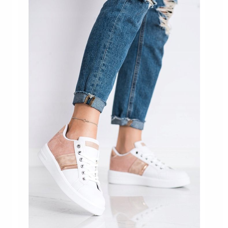 SHELOVET Sportskor med insats i mocka vit rosa 1