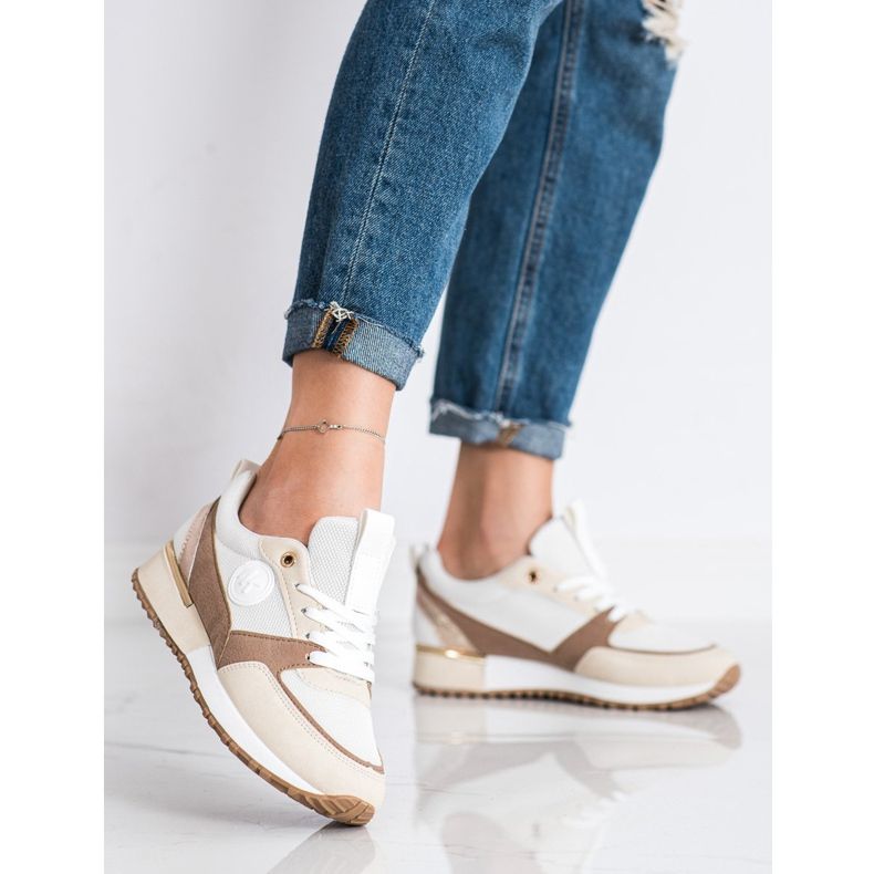 SHELOVET Trendiga WHITE AND BEIGE sneakers vit 1