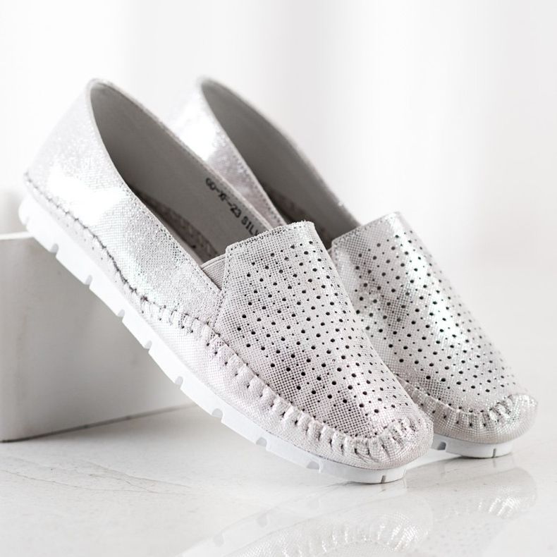 Goodin Silver Läder Loafers grå 2