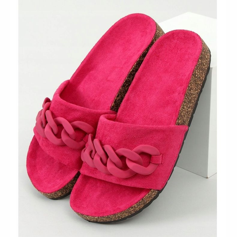 Fuchsia rosa kork tofflor med en kedja DZ907 Peach 1