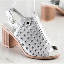 Glödande sandaler tillverkade av VINCEZA -läder silver- 2