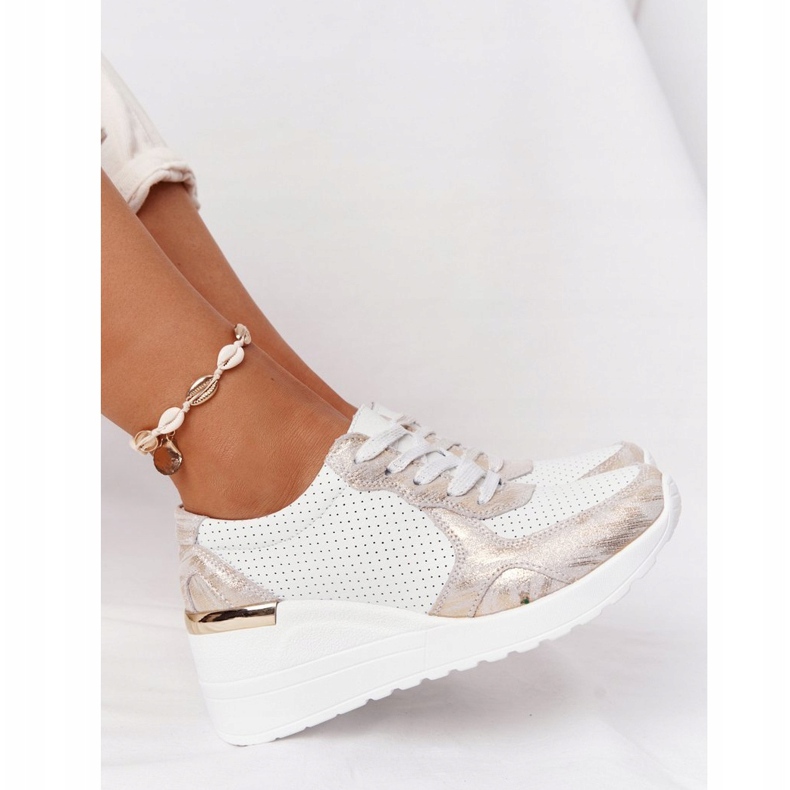 Läder Sneakers On Wedge S.Barski Vit-Guld gyllene 2