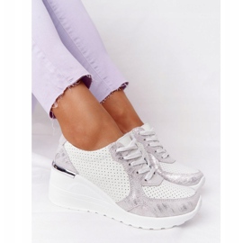 S.Barski Leather Wedge Sneakers S. Barki Vit-Silver silver- 1