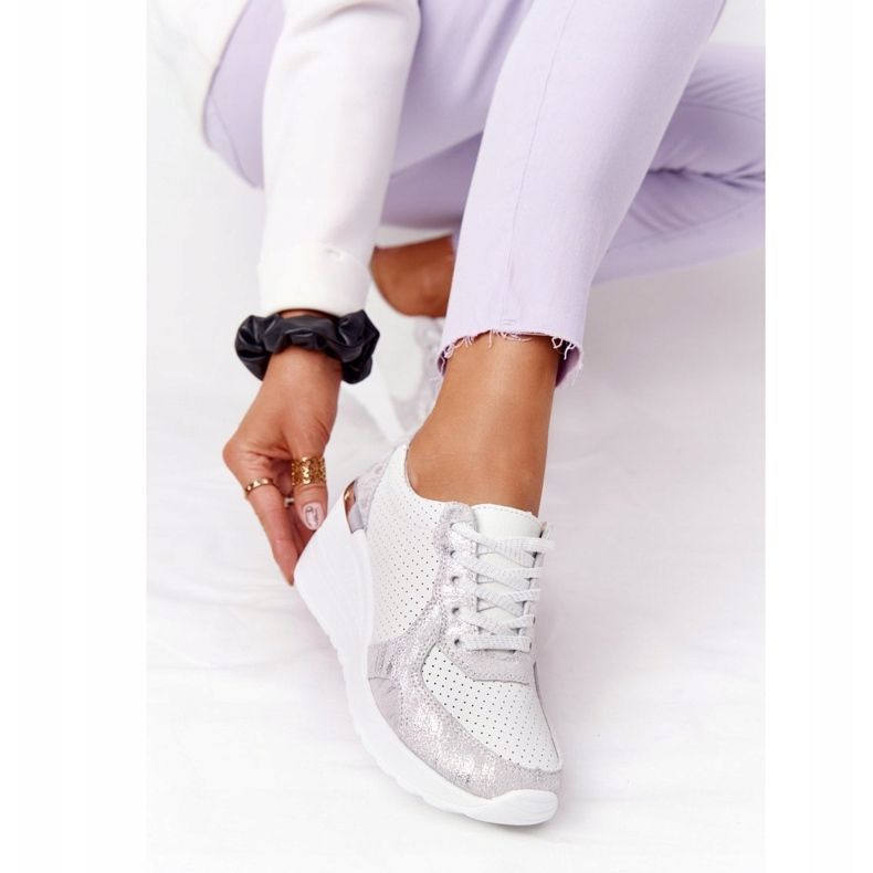 S.Barski Leather Wedge Sneakers S. Barki Vit-Silver silver- 2