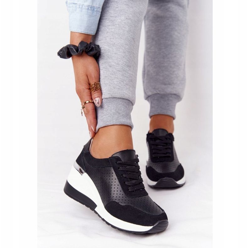 S.Barski Openwork Leather Wedge Sneakers S. Bararski Svart vit 1