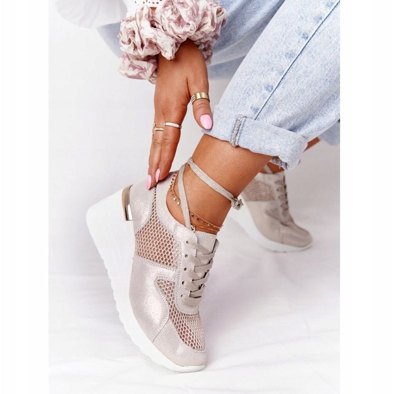 Leather Wedge Sneakers With Mesh S.Barski Golden gyllene 1