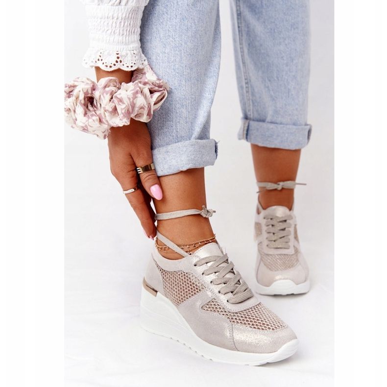 Leather Wedge Sneakers With Mesh S.Barski Golden gyllene 2