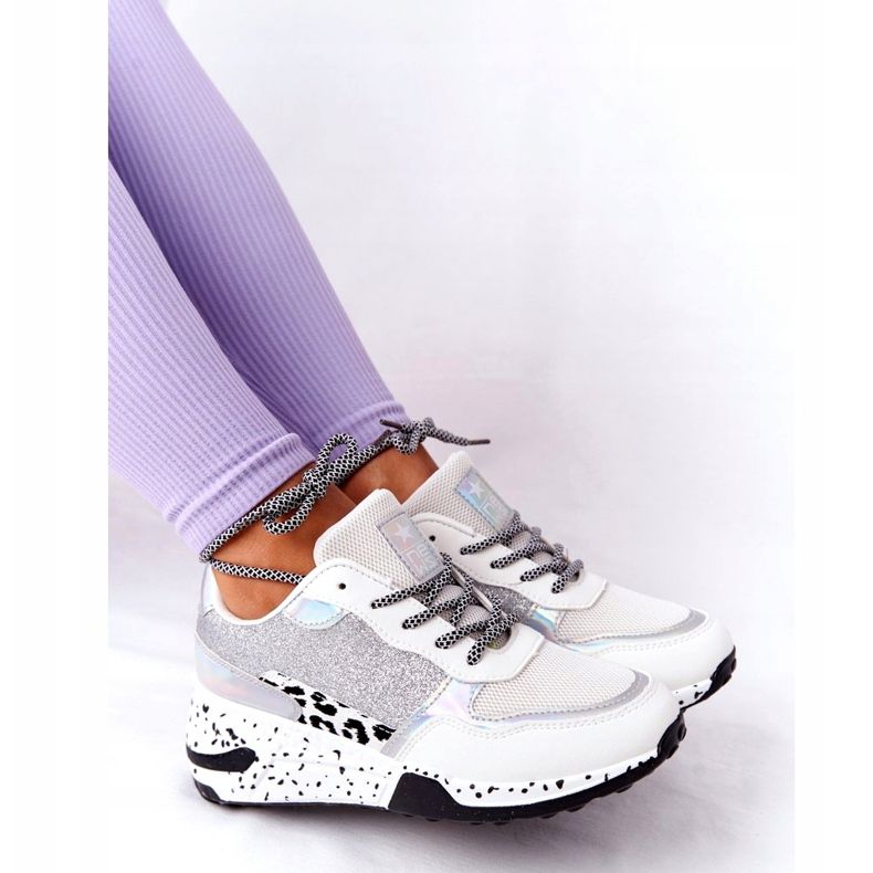 NEWS Kvinnor Wedge Sneakers Vit Med Brocade Avery 21SP26-3974 svart silver- 3