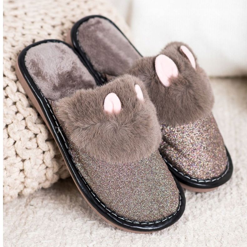 Bona Glitter tofflor med skador beige 1