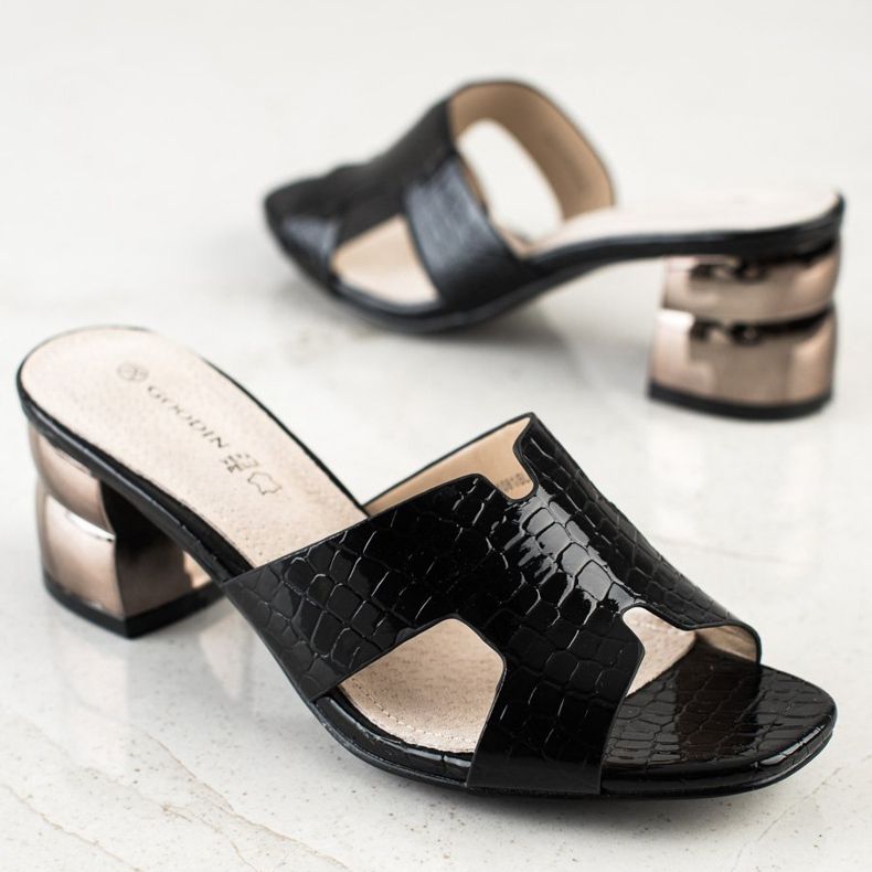 Goodin Svarta tofflor med dekorativ häl 1