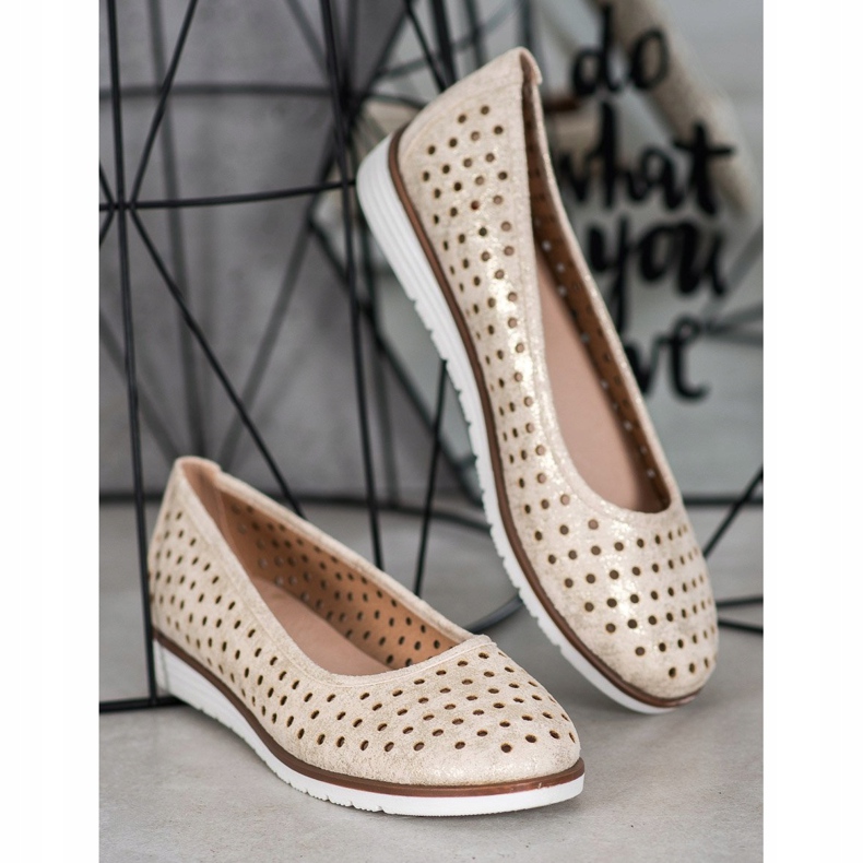 Kylie Openwork Ballerinas Med Glitter beige gyllene 1