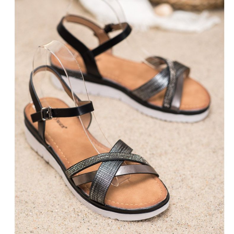 Small Swan Bekväma sandaler med cubic zirconia svart 1